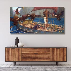 John William Waterhouse Ulysses and The Sirens Canvas Gallery Wrapped or Framed Giclee Wall Art print poster,vintage,modern art,home decor1A