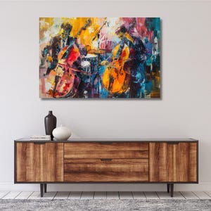 Large Abstract Jazz Band Oil Painting on Canvas Wall Art,Original Jazz Music Art,Orchestra Painting Fashion Decor Living Room Decor 200A