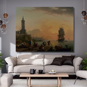 Claude Joseph Vernet-A Calm at a Mediterranean Port canvas wall art,landscape,sea print poster,vintage,modern art,home decor,Ready To Hang 4