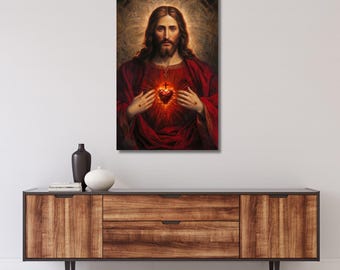 Sacred Heart Of Jesus Canvas Wall Art,Holy Jesus Christ Sacred Heart Religious Print,Jesus Painting,Jesus  Print,Jesus Exhibition Poster 433