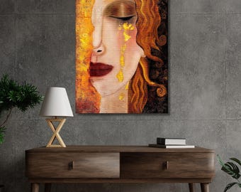 Lágrimas de oro, Gustav Klimt, lienzo de las lágrimas de Freya, Klimt, lienzo moderno, decoración del hogar, póster de niña, lienzo 22A