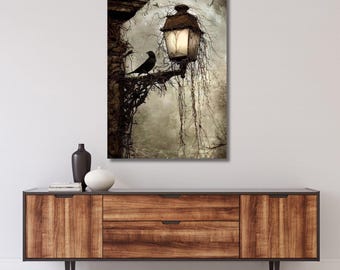 Starry black crow,Bird Art Print,Crow Bird Canvas Wall Art,Halloween Decor Crow,Raven Art,Gothic Wall Decor,Funny Wall Art,wall art,gift287A