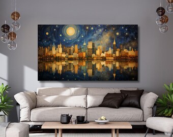 Abstract Cityscape Oil Painting On Canvas,Colorful abstract painting,large painting,Urban City Landscape poster,ready to hang,gift 466A