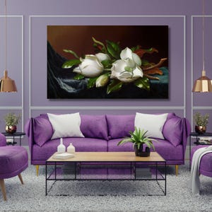 Magnolias on Light Blue Velvet Cloth by Martin Johnson Heade Canvas Art,Classic Art,print poster,Fine Art,modern art,vintage,home decor 270A
