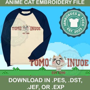 Toro Inoue embroidery design, Toro the anime cat Embroidery File, Tomo Inoue fan-art, Anime Toro Inoue cat shirt embroidery design