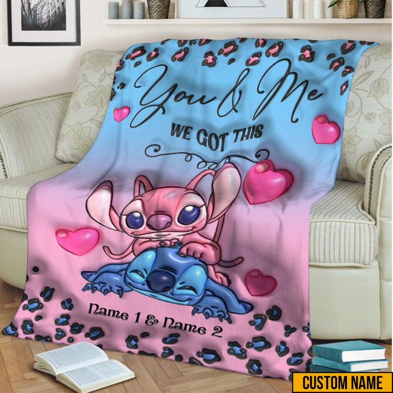 Lilo and Stitch Blanket, Disney Stitch and Angel Blanket, Custom Name Stitch Fleece Blanket