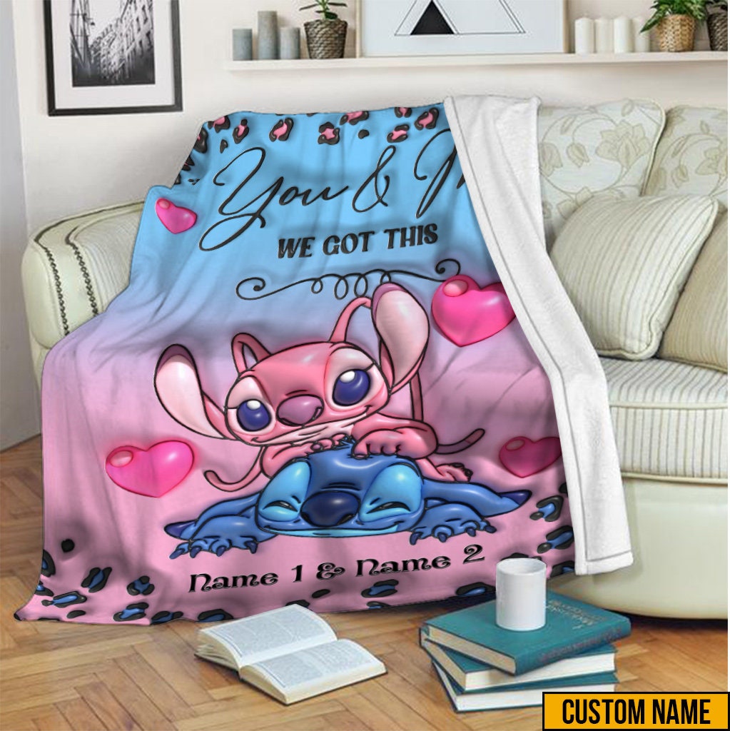 Lilo and Stitch Blanket, Disney Stitch and Angel Blanket, Custom Name Stitch Fleece Blanket
