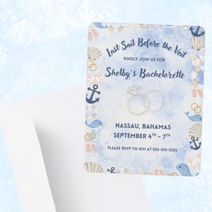 Last Sail Before the Veil Bachelorette Invitation + Itinerary | Nautical Canva Template | Editable Digital Download
