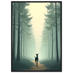 Stampa artistica Whippet Forest – Stampa da parete Misty Dog – Poster minimalista scandinavo per animali domestici – Formato A3/A2 con cornice – Carta opaca premium