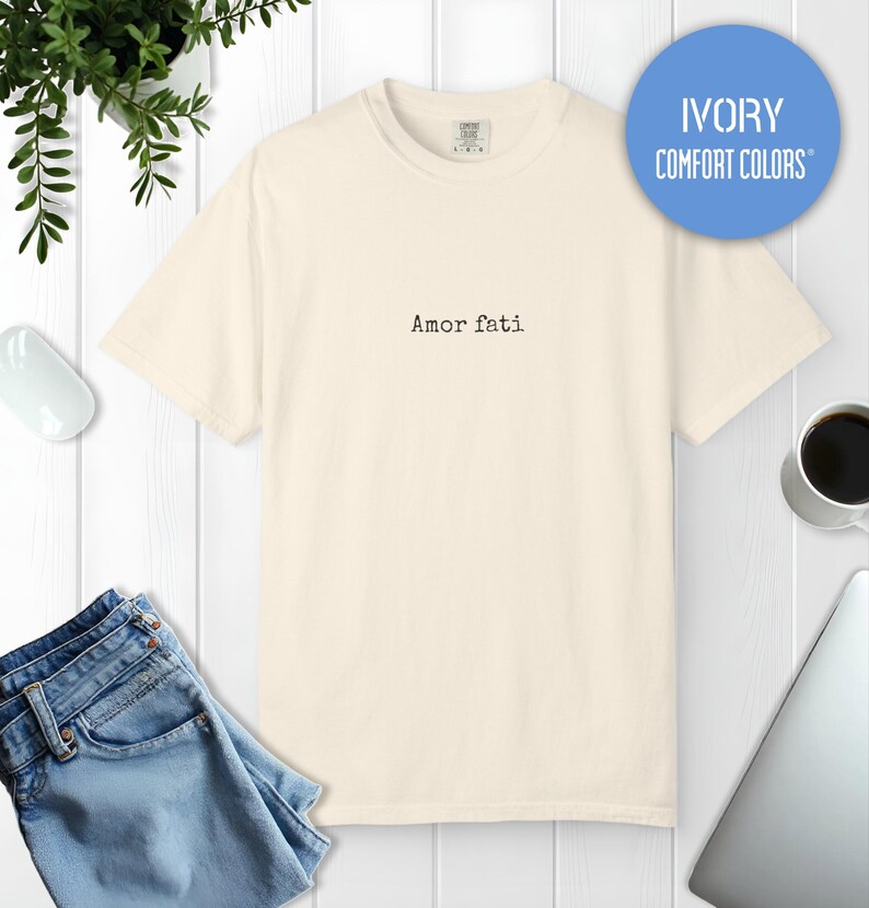 T-shirt minimaliste Amor Fati, chemise Philosophy, couleurs confortables Ivory
