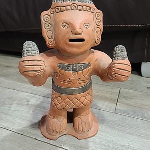Vintage Aztec Mayan Mexican Clay Terracotta Pottery Statue 12&quot; Folk Art Handmade INAH