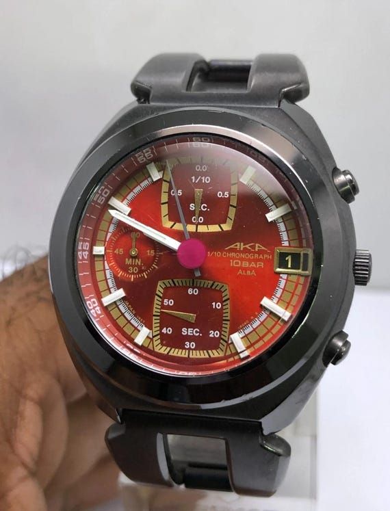 Vintage Seiko AKA V657-6030 Chronograph Multi Color Dial All Black