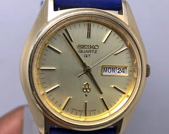 Vintage Seiko QT 3803-7031 Day/date Cap Gold Quartz Japan Men's