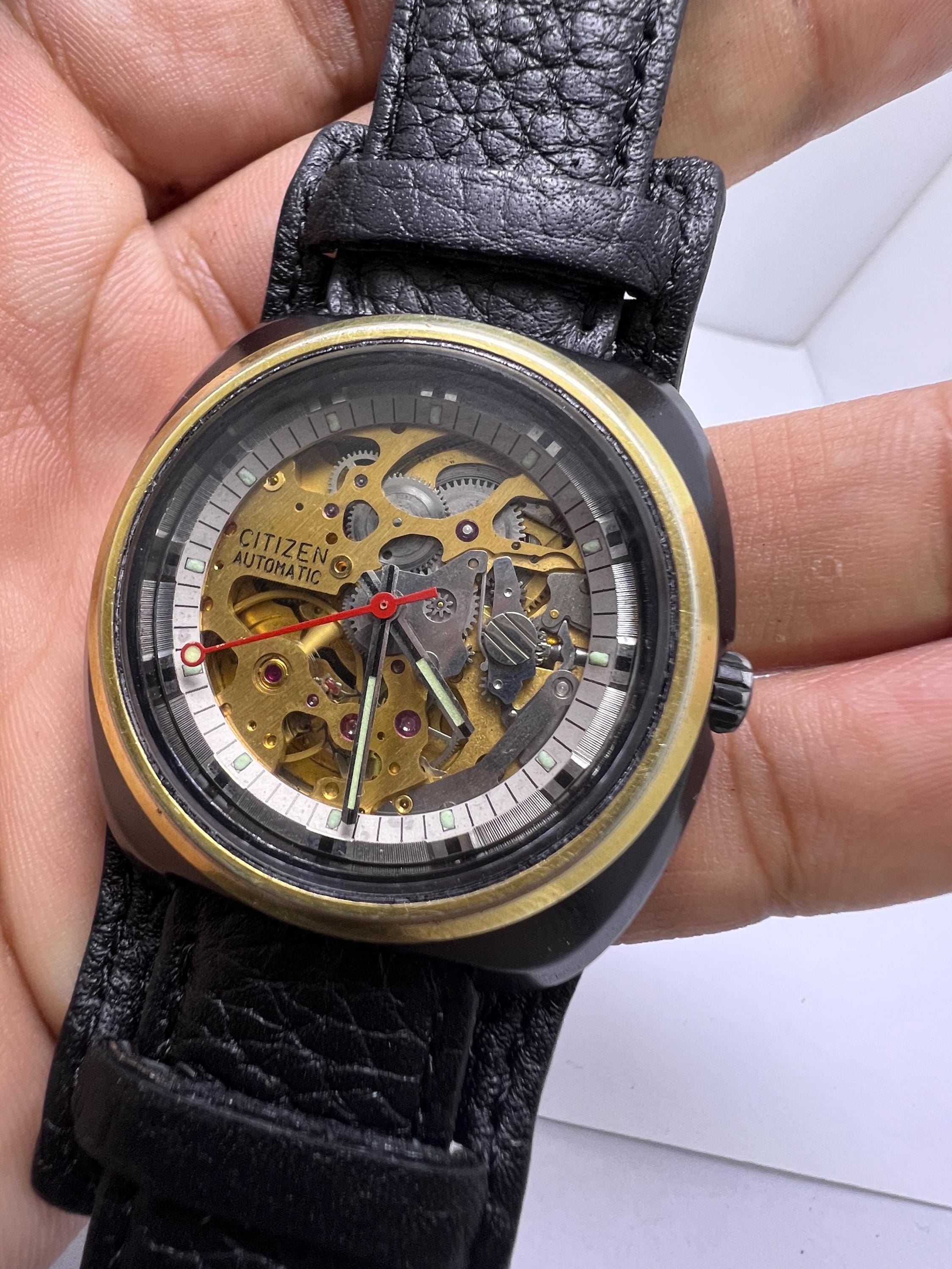 CITIZEN AUTOMATIC スケルトン 腕時計 本体　(ジャンク) Vintage Citizen Skelton Automatic 25 Jewels All Black Analog Japan