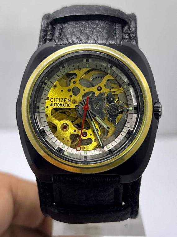Vintage Citizen Skelton Automatic 25 Jewels All Black Analog Japan