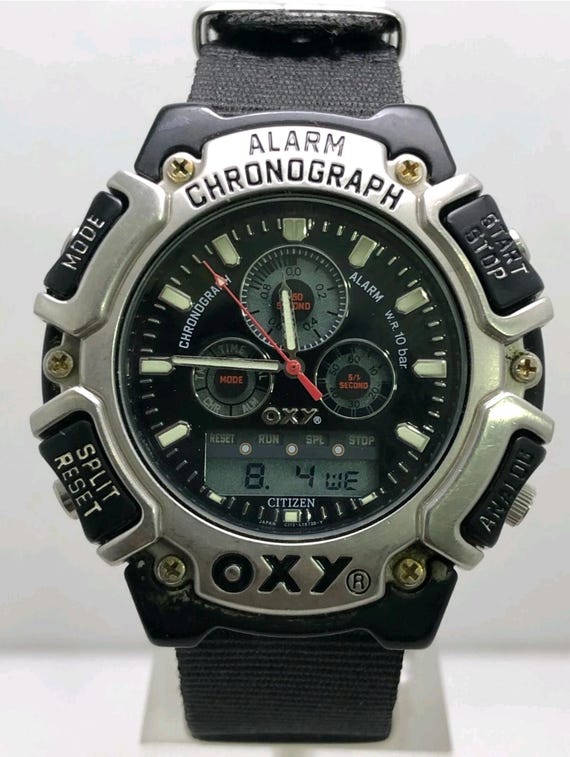 Vintage Citizen Oxy C112-L18838 Alarm Chronograph Ana-digi Quartz