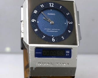 Vintage Casio 2321 FS-01 Film Thin Dual Time Japan Men's