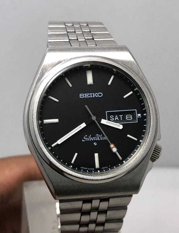 Vintage Seiko Silverwave 6306-8070 Automatic 21 Jewels Black Dial