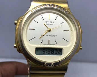 Vintage Citizen T011-312601 Chronograph Golden Color Ana-digi
