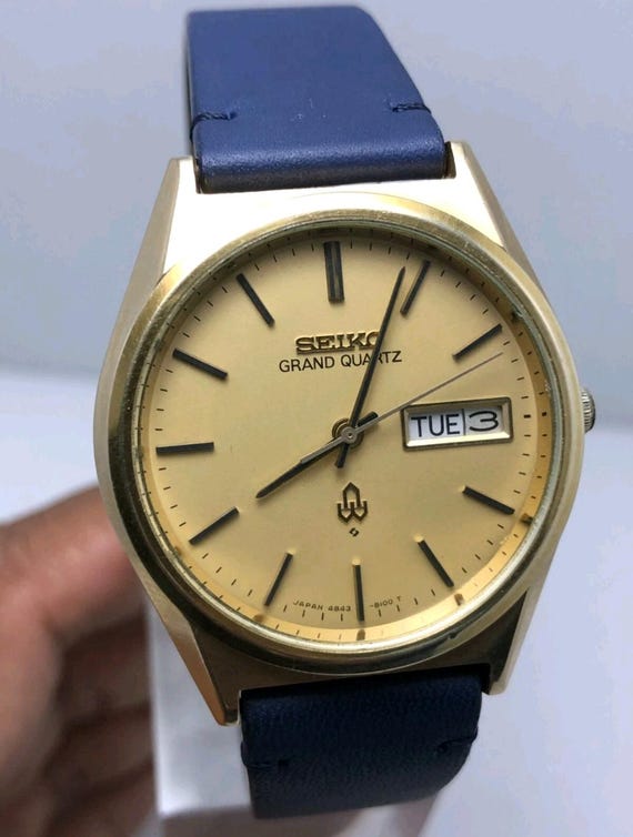 Vintage Seiko Grand Quartz 4843-8110 Day/date Cap Gold Japan Men's