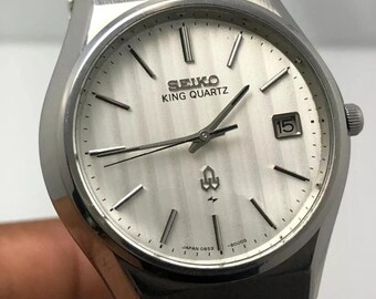 Vintage Seiko King Quartz 0852-8005 Silver Linen Dial Japan Men's