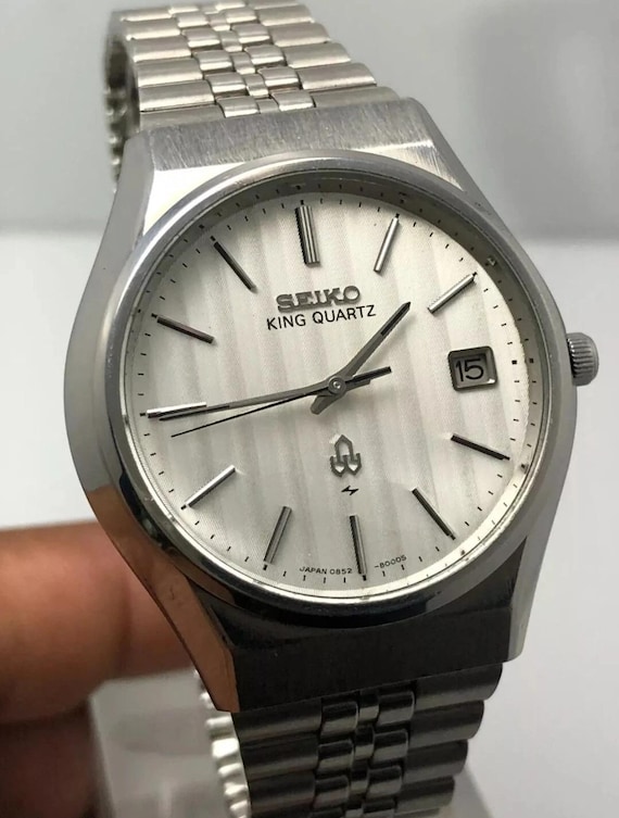 Vintage Seiko King Quartz 0852-8005 Silver Linen Dial Japan Men's