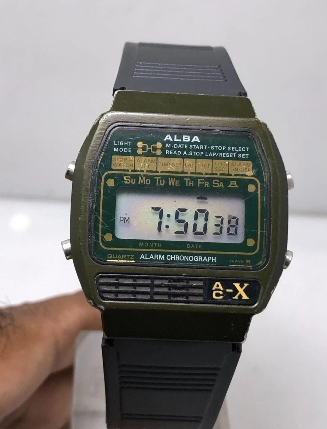 Vintage Seiko Alba Y446-4030 Alarm Chrono Military Color Digital