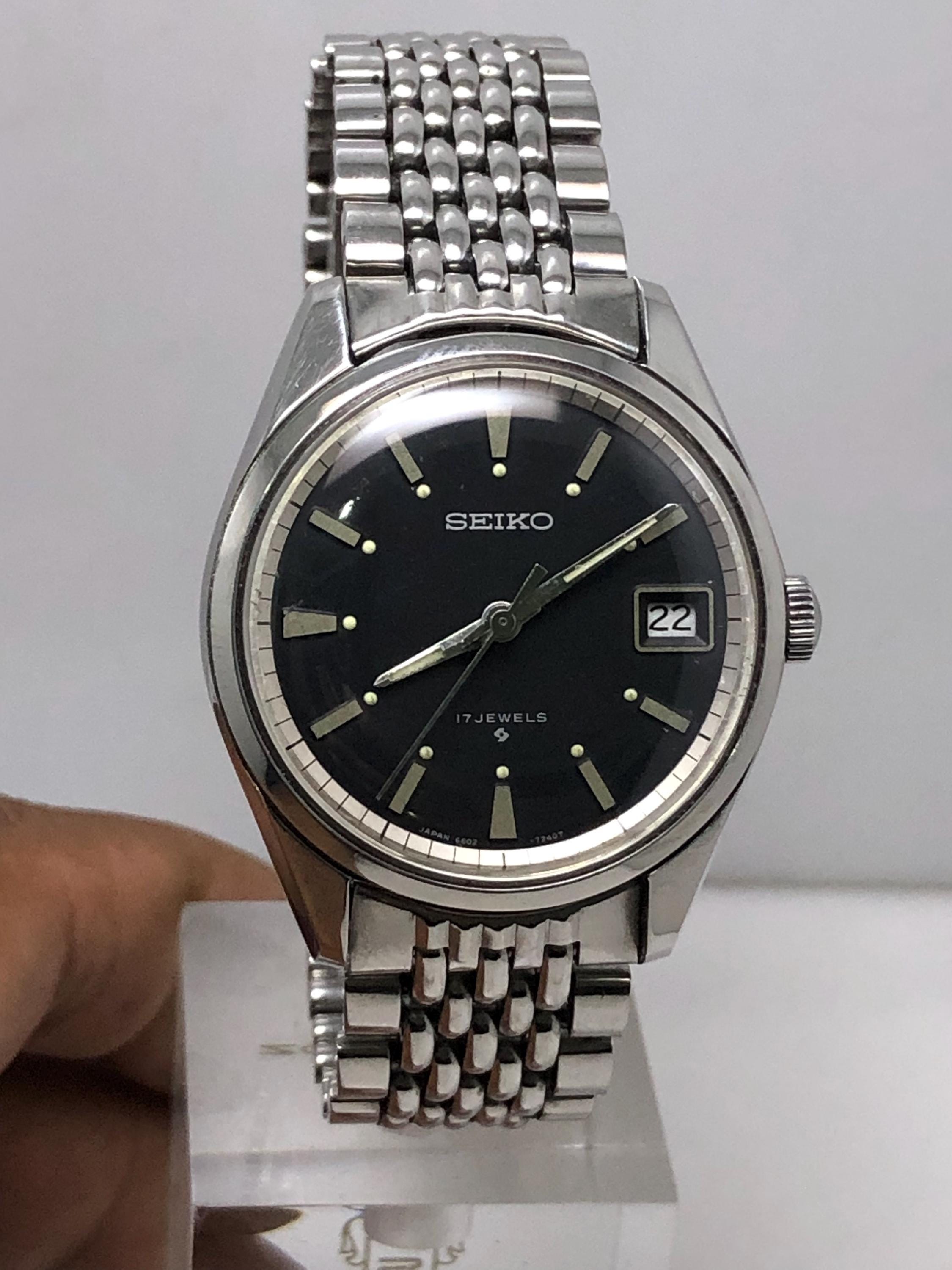時計 SEIKO 14K ST.STEEL 9520-5070 Vintage Seiko 6602-7040 Manual Winding 17 Jewels Black Dial Japan