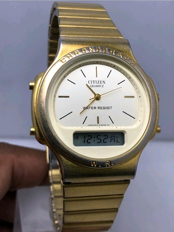 Vintage Citizen T011-312601 Chronograph Golden Color Ana-digi