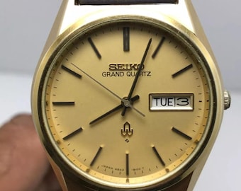 Vintage Seiko Grand Quartz 4843-8110 Day/date Cap Gold Japan Men's