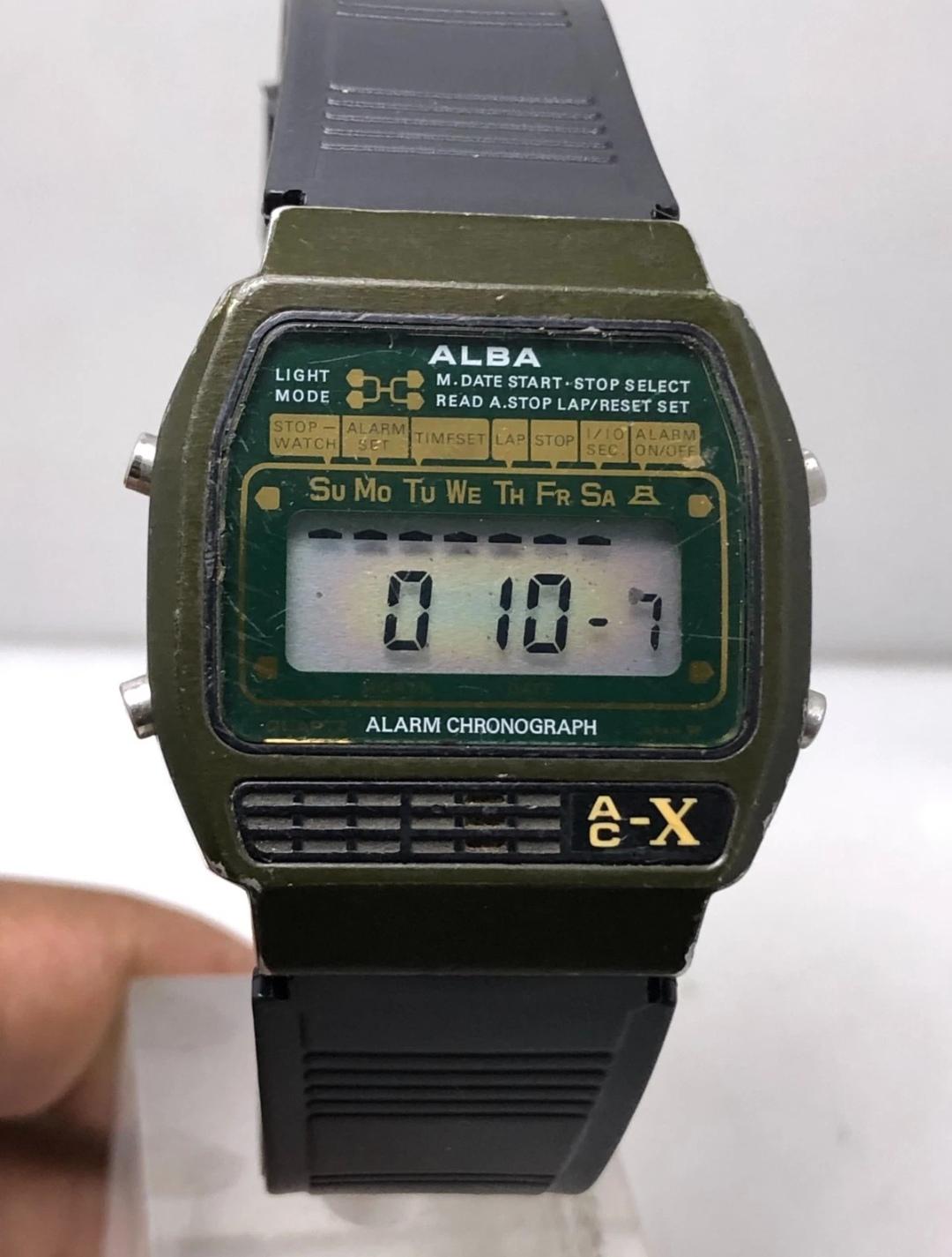 Vintage Seiko Alba Y446-4030 Alarm Chrono Military Color Digital