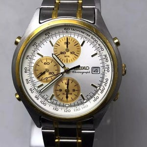 Vintage Seiko 7T32-7C60 Alarm Chronograph White & Yellow Dial