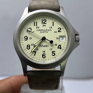 Vintage Hamilton Khaki 9445B Ivory Dial Analog Quartz Swiss Men's Wristwatch