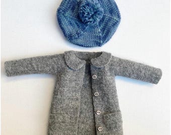 Coat and beret pattern for leggy rag doll by Lybo doll