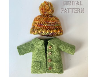 Little coat and hat pattern for 5 inch doll, coat and hat patten for tiny Lybo doll