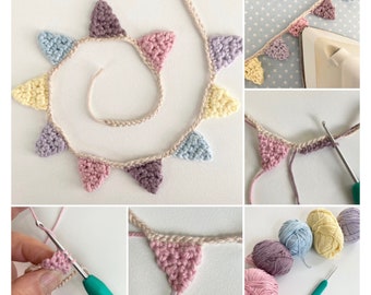 Crochet pattern for mini bunting, very easy crochet pattern pdf, bunting pattern