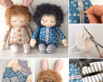 Sleepy rag doll toy pattern, bunny rabbit pattern, cute monster pattern pdf
