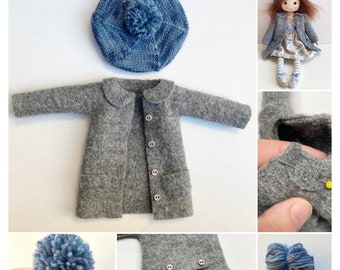 Coat and beret pattern for leggy rag doll by Lybo doll