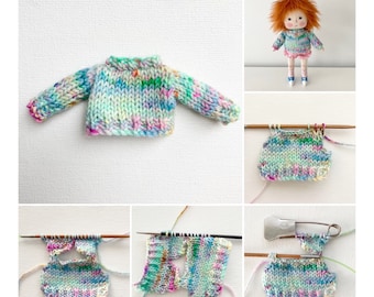 Knitting pattern for tiny sweater, doll's sweater pattern, sweater pattern to fit a 5 inch doll, pdf knitting pattern