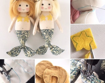 Mermaid Doll Pattern PDF, rag doll pattern, cloth doll mermaid pattern, make your own rag doll, mermaid doll pattern, little mermaid