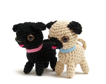 Crochet pug dog pattern pdf, miniature animal crochet instructions, amigurumi dog