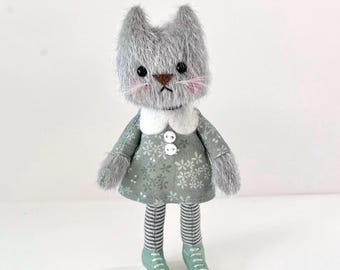 Miniature Kitten Art Doll, Spring Dress, Collectors Display