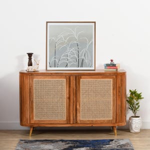 Handcrafted Solid Wood Rattan Cabinet Boho Storage Sideboard Natural Cane Doors Modern Rustic Furniture for Living Bedroom