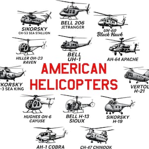 American Helicopters SVG Bundle | Military Chopper Vector Clipart | PNG PDF Ai LightBurn Files for Laser Engraving & Digital Prints