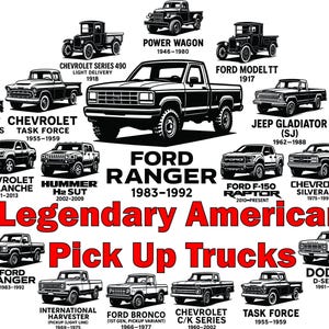 Legendary American Pickup Trucks SVG PNG Jpg PDF Cdr Ai LightBurn Files for Cricut Silhouette Ford Chevy Dodge Jeep