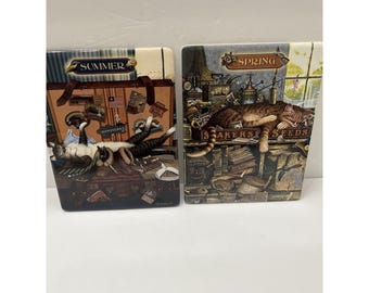 Lote de 2 platos de colección vintage de Charles Wysocki, "Purrr-fect Times" (Edición limitada).