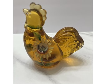 Fenton Lenox Sunny The Little Amber Hahn handgemaltes Glas signiert