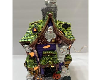 Vintage Christopher Radko Halloween Ghost Manor Haunted House Light-Up 12x8"