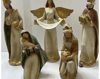 Weihnachten Krippe Set aus Holz 5 Stück 8 "-14" Gold Ton Akzente
