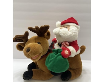 Vtg Avon Animated Santa & Dasher Plush Sings Moves Tell The Meaning of Christmas